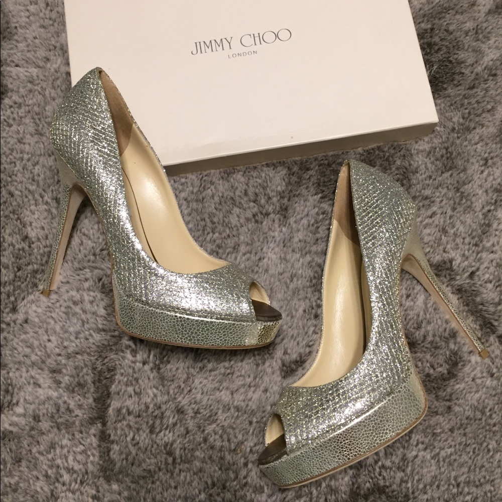 NWT Jimmy Choo Crown Glitter Heel Champagne- 39.